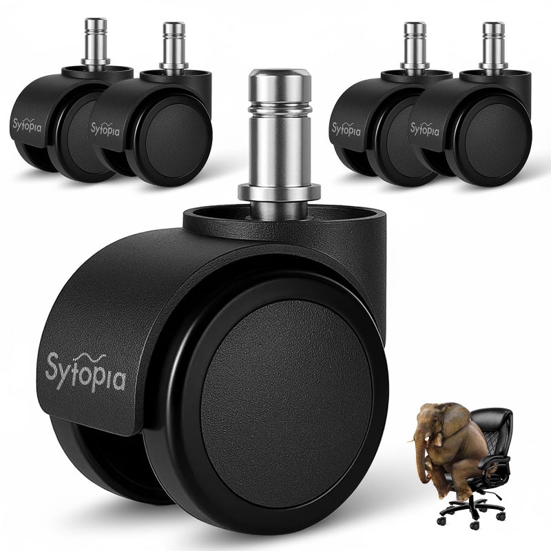 Sytopia Office Chair Wheels, Universal Standard Stem 7/16 inch x 7/8 inch, 2"" Upgraded Quiet Caster Wheels Safe for All Floors Include Hardwood & Carpet, Not for 1KEA, Easy to Install, Set of 5 - Image 1